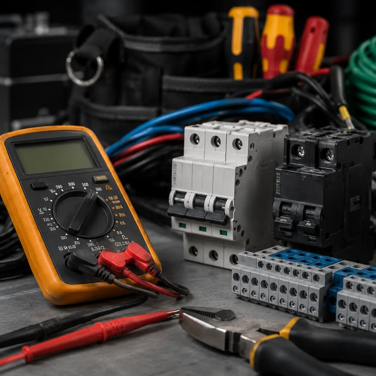 Electrician restoring power to a commercial unit after an emergency repair